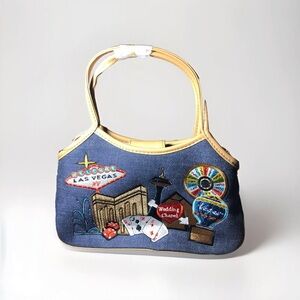 Denim Embroidered Las Vegas Shoulder Bag